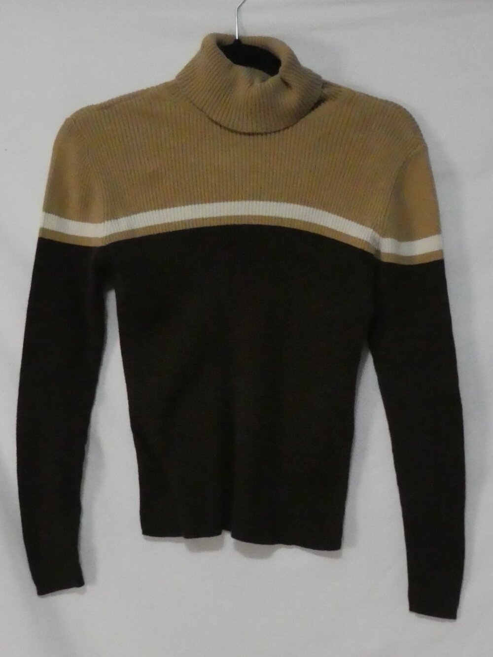 GAP Striped Ribbed Turtleneck Sweater Brown Tan Cream - size medium
